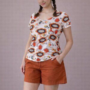 Unbranded - Orange and Brown Mod Floral A-line Top - Womens Size S